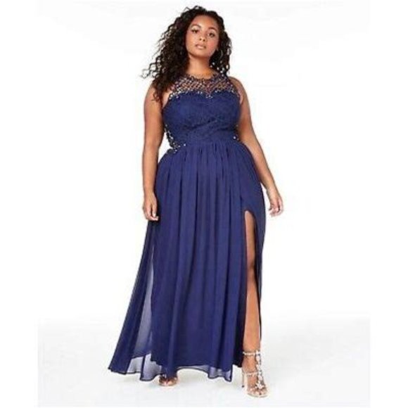 CITY STUDIO Plus Blue Embellished Maxi Prom Formal Dress - Sz 22W - NEW w/ TAGS - Picture 1 of 8